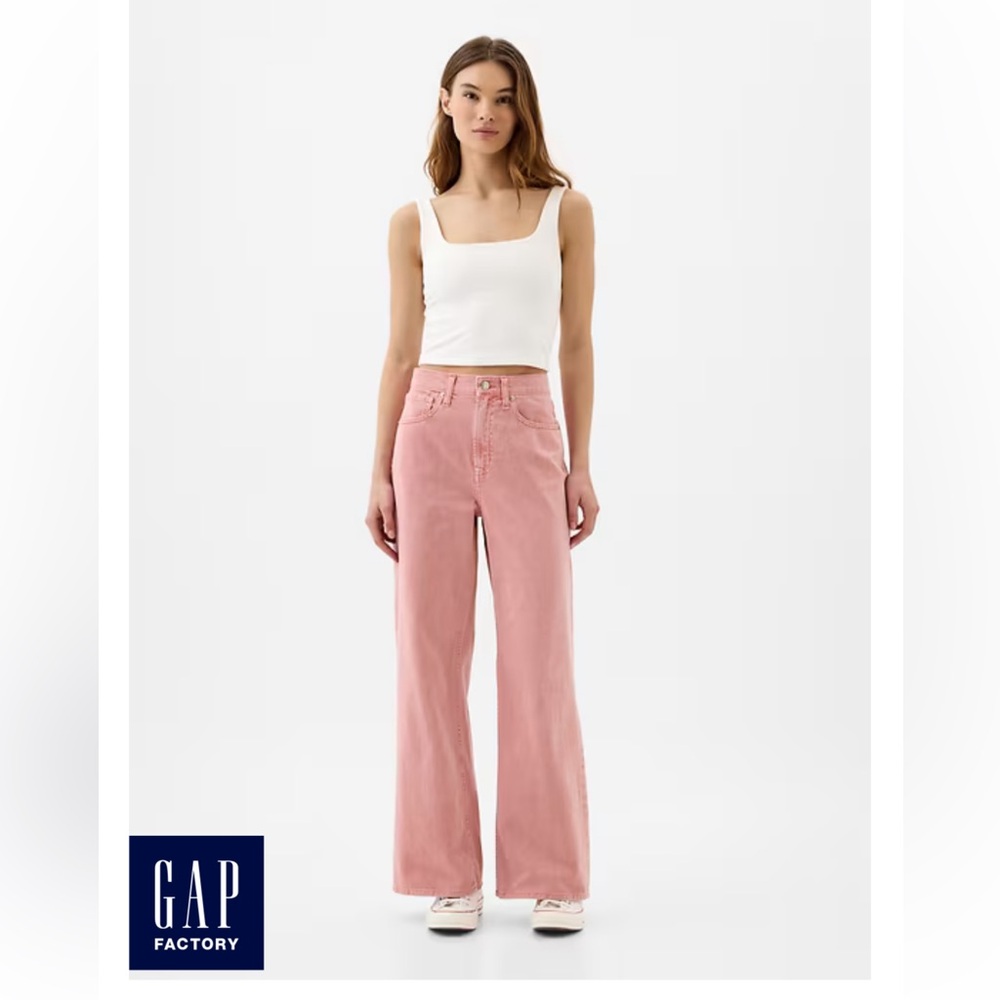 GAP “Pink Rosette” High Rise Wide Leg Jeans for Women